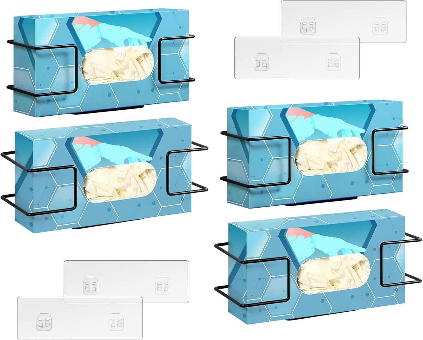 THYGIFTREE Glove Box Holder Wall Mount Dispenser, 4 Pack Metal Rack for Rubber Latex Disposable Gloves Facial Tissue, Black