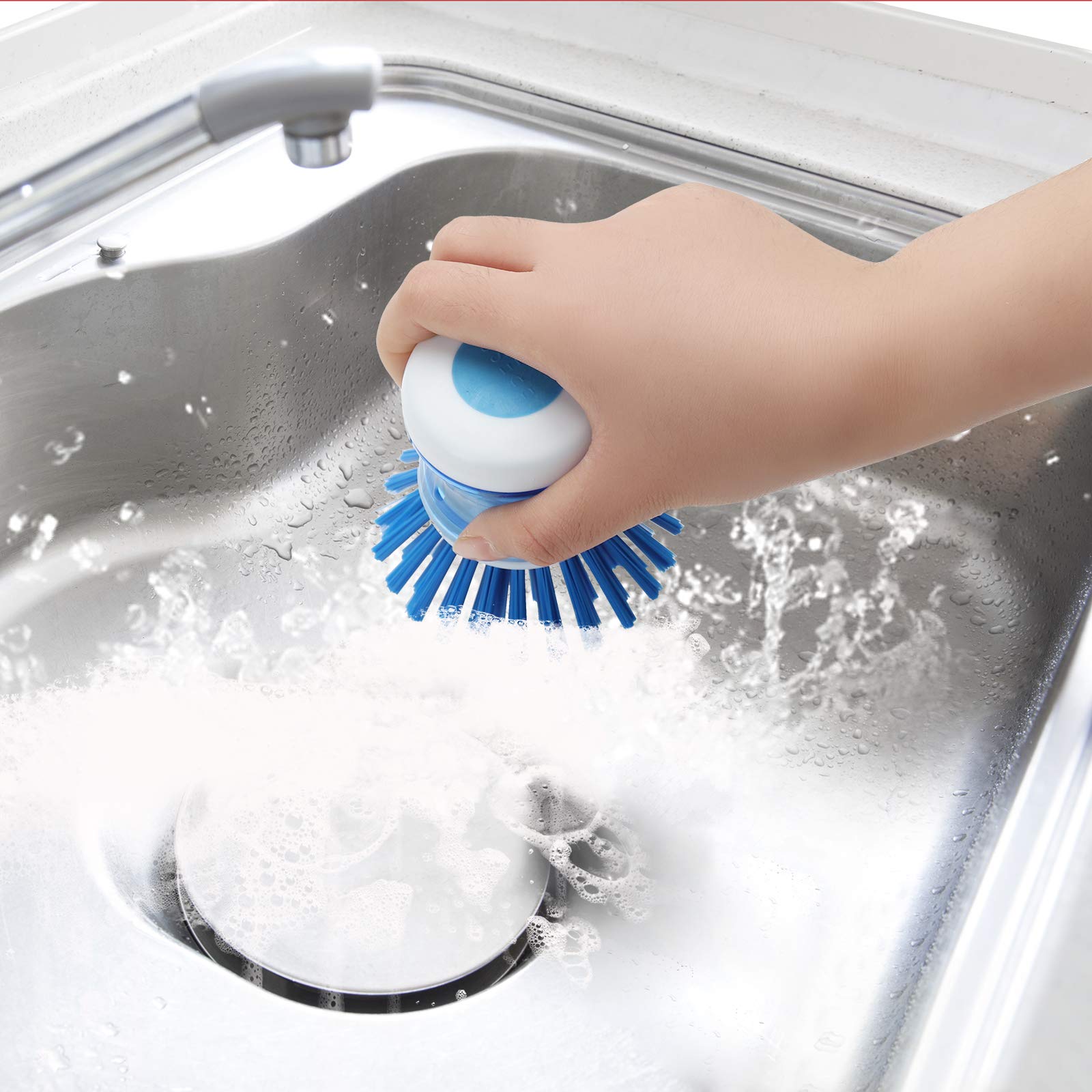 Dish Brush with Soap Dispenser, Stiff Bristles Dish Scrubber for Pots, Pans & Sink Cleaning, 2 Pack