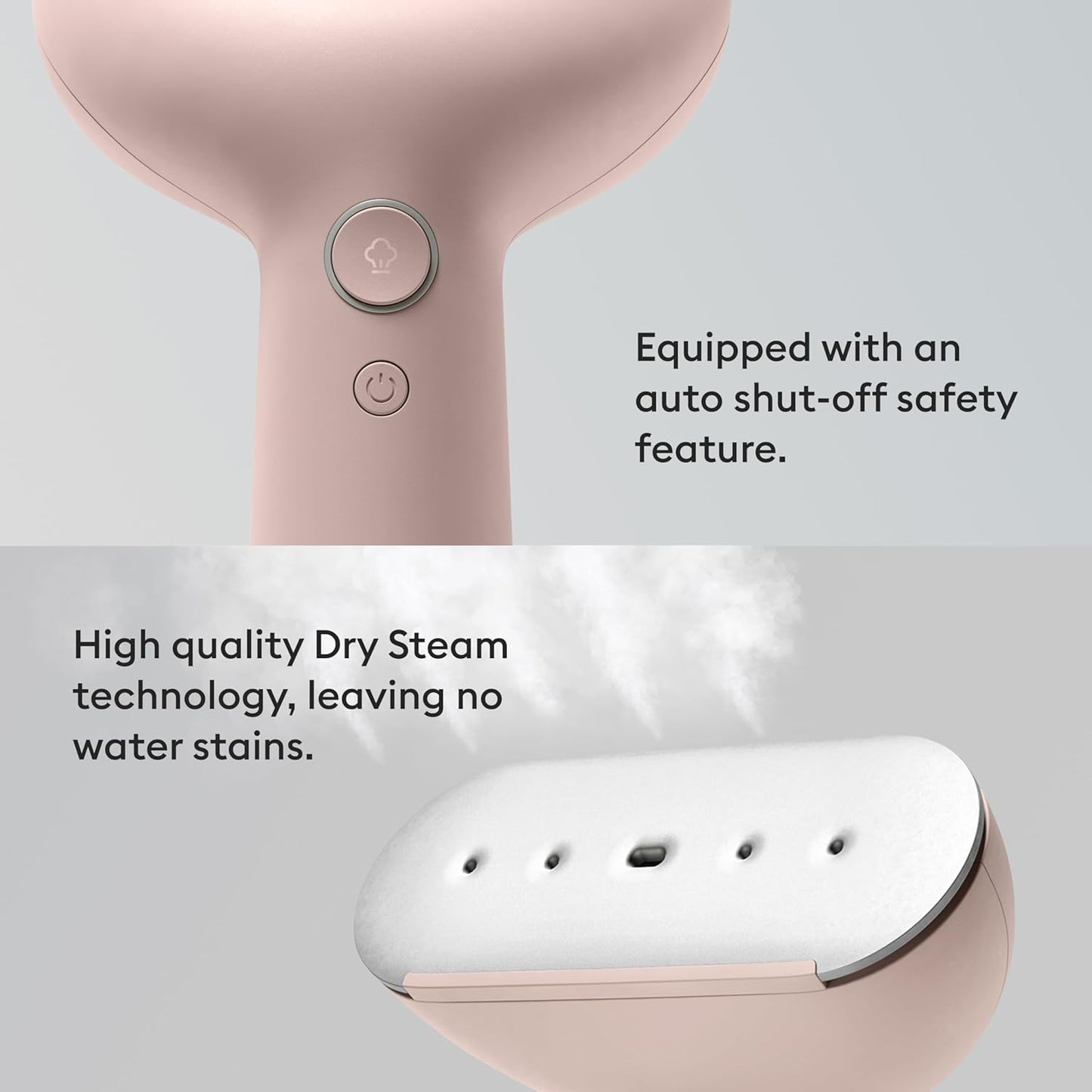 Steamery Handheld Clothes Steamer Cirrus 3, 1200W, US Plug, Heated Ironing Plate, Fast Heat Up, Garment Wrinkle Remover, Pink