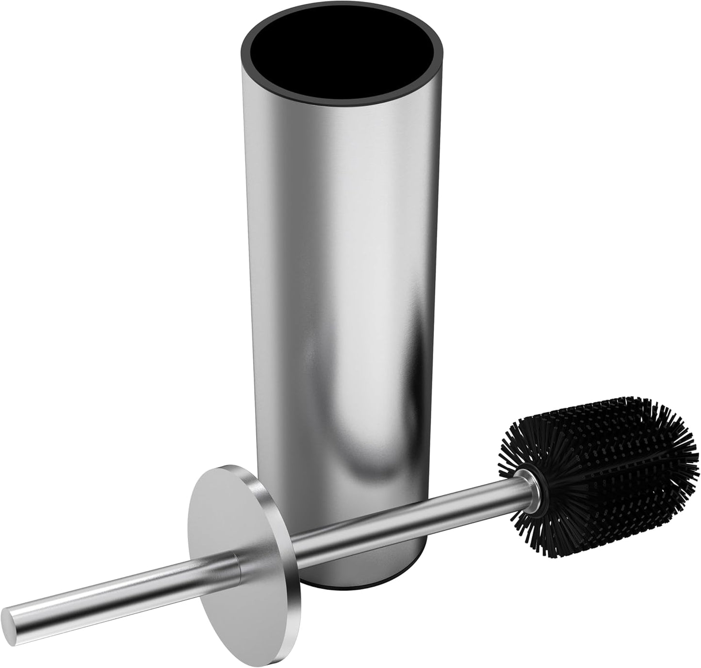 Toilet Brush and Holder Set, Stainless Steel Toilet Bowl Brush with Lid, Rust Proof Toilet Cleaner Brush with Caddy, Durable Bristles, Splash Proof, Ideal for Bathroom (1 Pack, Brushed Nickel)