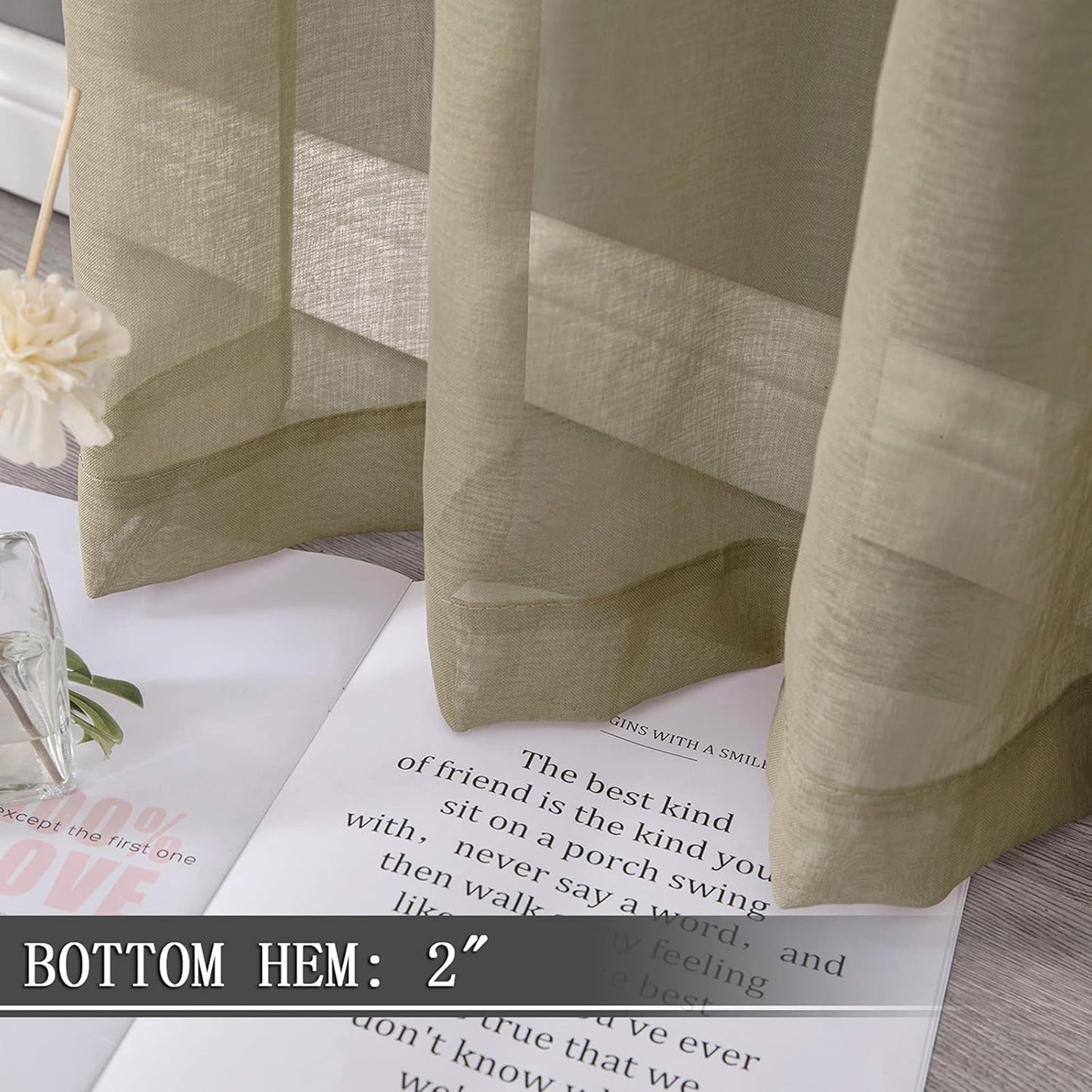 Tollpiz Sheer Curtains Bedroom Linen Textured Curtain Sheers Light Filtering Voile Rod Pocket Curtains for Living Room, 38 x 84 inches Long, Taos Taupe, Set of 2 Panels