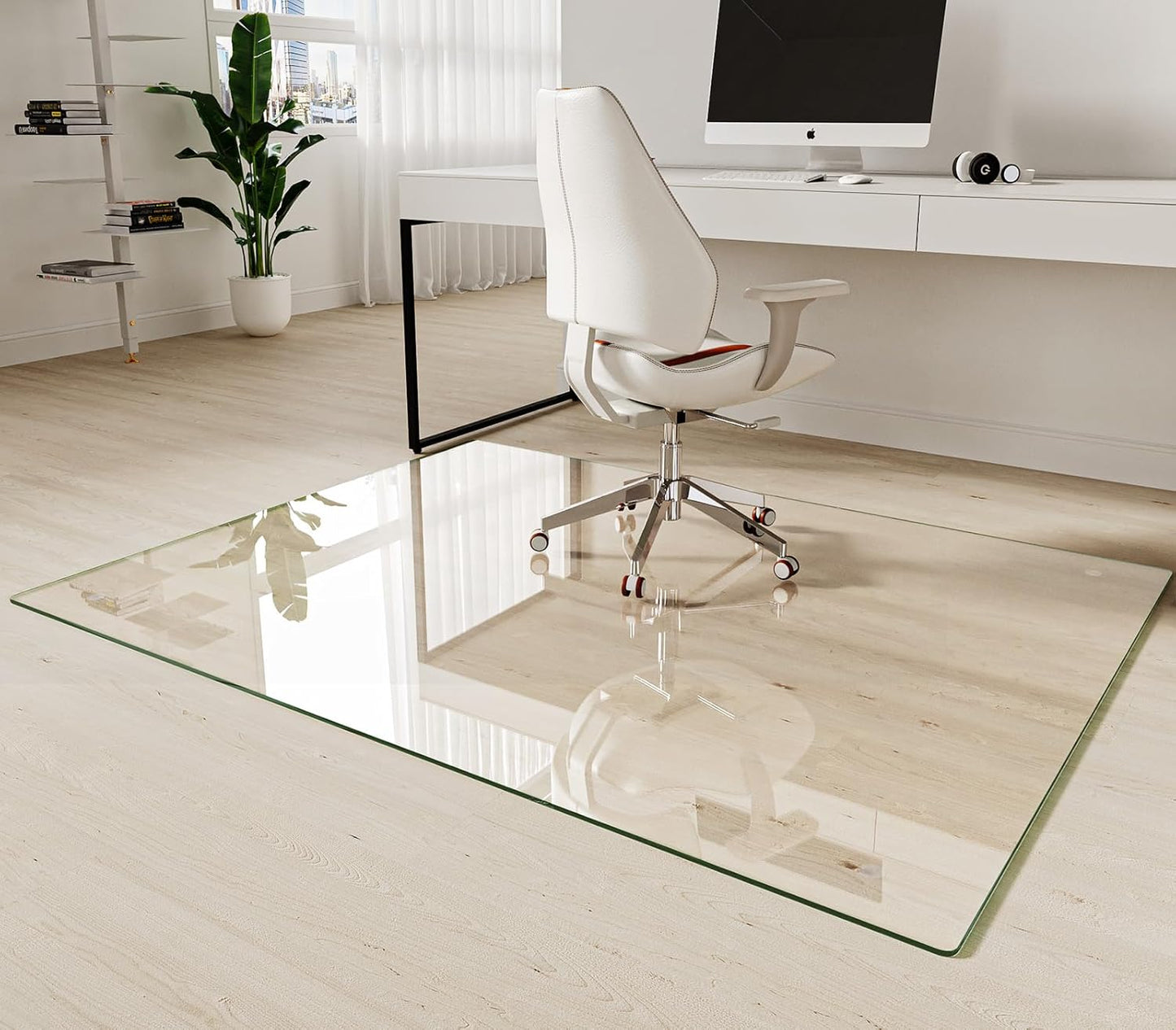 Koonmi Tempered Glass Chair Mat 50"x65" - Premium Office Chair Mat for Hardwood Floors & Low-Pile Carpet with 4 Non-Slip Pads - Thick Scratch-Resistant Surface