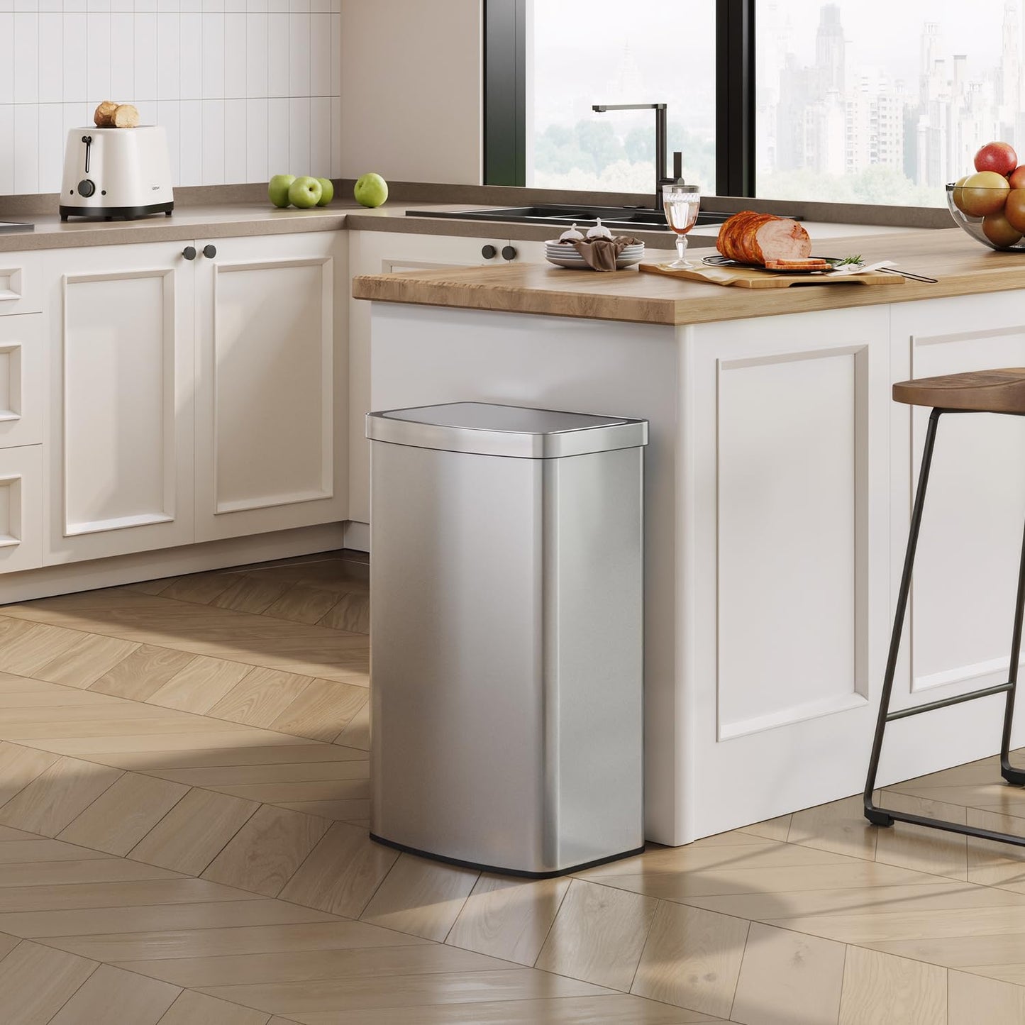 WLIVE 16 Gallon Motion Sensor Trash Can, 60 Liter Automatic Kitchen Trash Can with Soft Close Lid, Touchless Electronic Smart Stainless Steel Waste Bin for Kitchen, Office, Silver