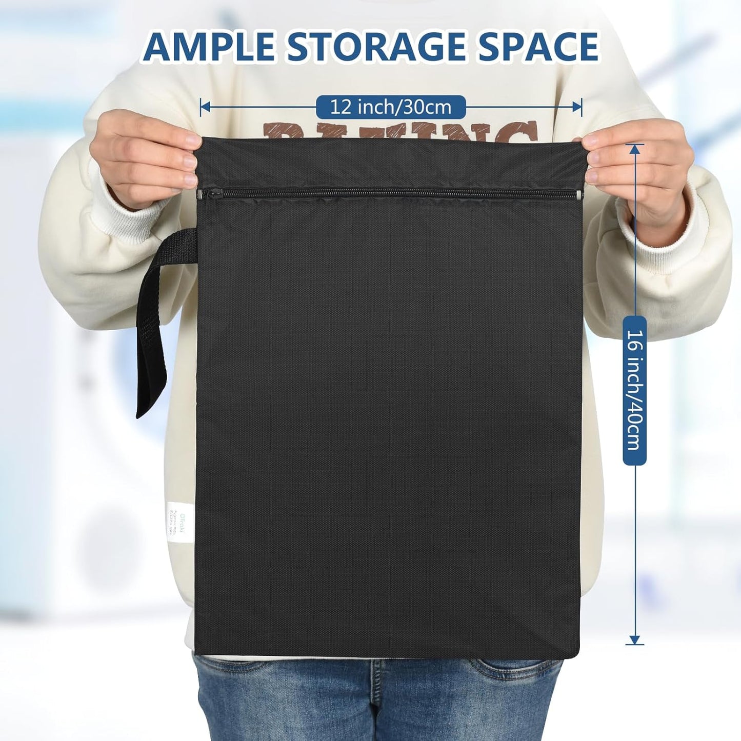 OTraki 2PCS Waterproof Bag for Swimsuit 12x16 inch Wet Dry Bags With Portable Handle & Zipper Reusable Travel Wet Clothes Gym Bag Storage for Beach/Pool/Swimming, Black&Grey