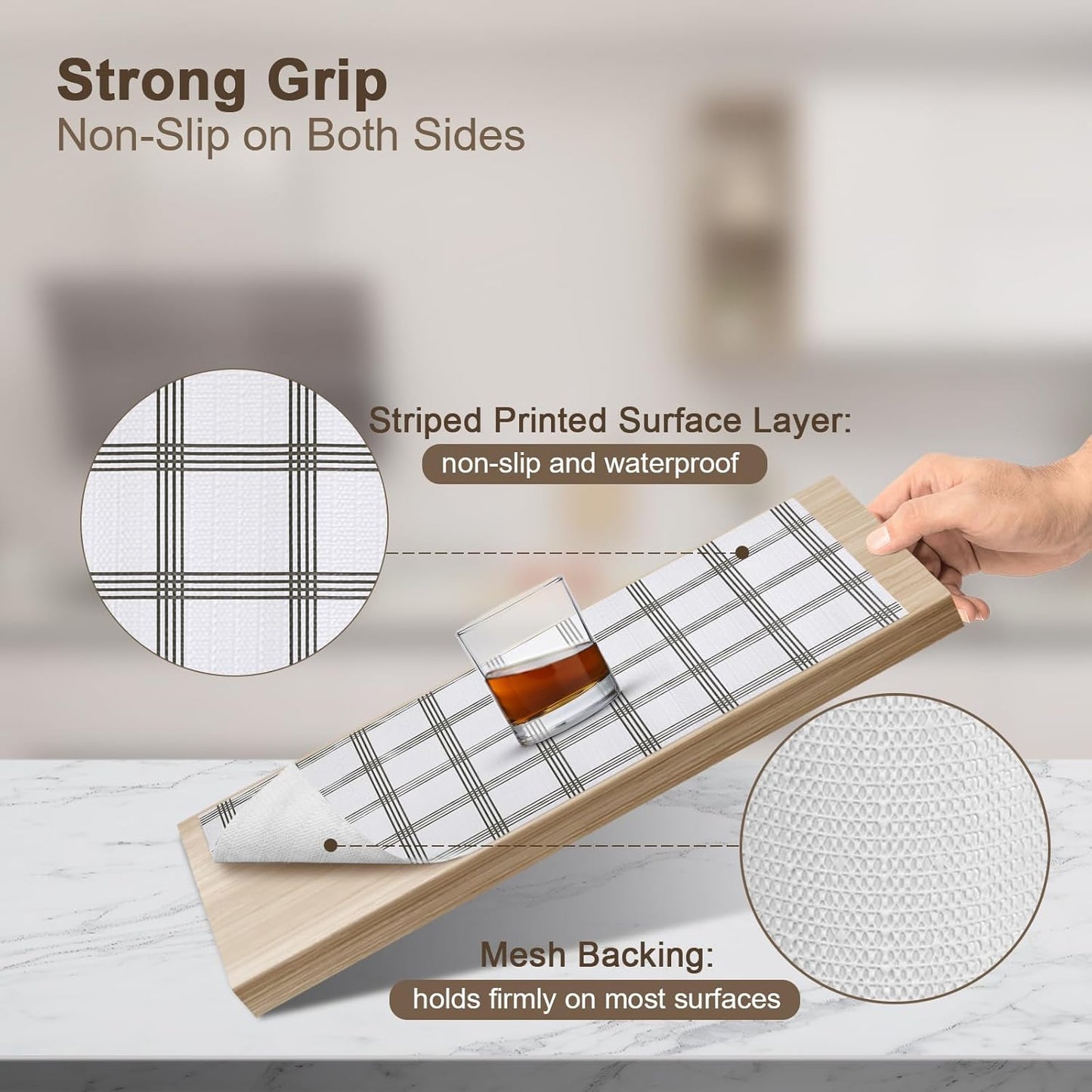 OcePor Non-Adhesive Drawer and Shelf Liner 12IN x 20FT，Non Slip Cabinet and Cupboard Liner, Kitchen Cabinet Liners for Shelves, Waterproof Drawer Shelf Liners for Cabinets/Bathroom Cupboard, Stripe