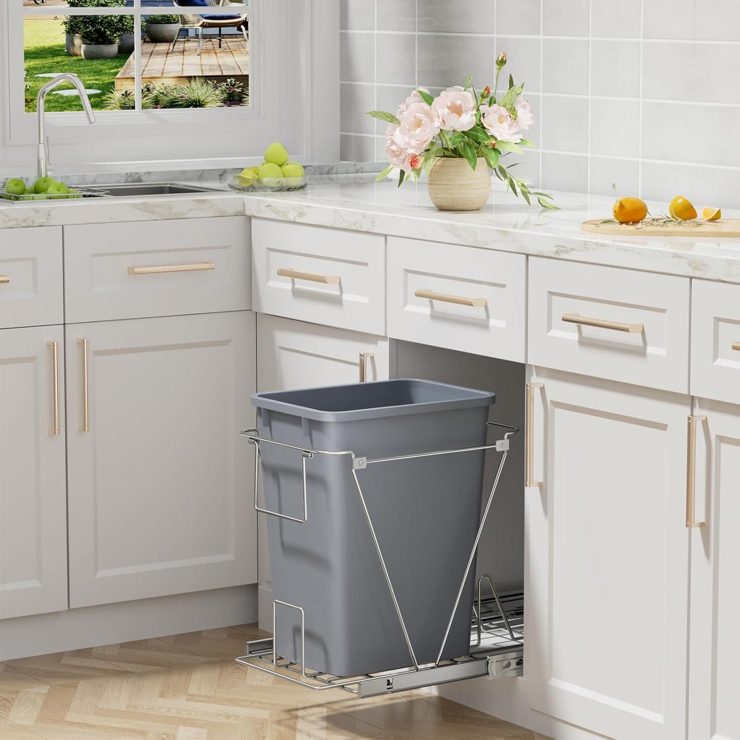 ROOMTEC 35QT Kitchen Trash Can, Lightweight and Sturdy Slim Trash Can, Wastebaskets for Office, Workspace, Kitchen, Bathroom, Easy to Clean, 1 Pack