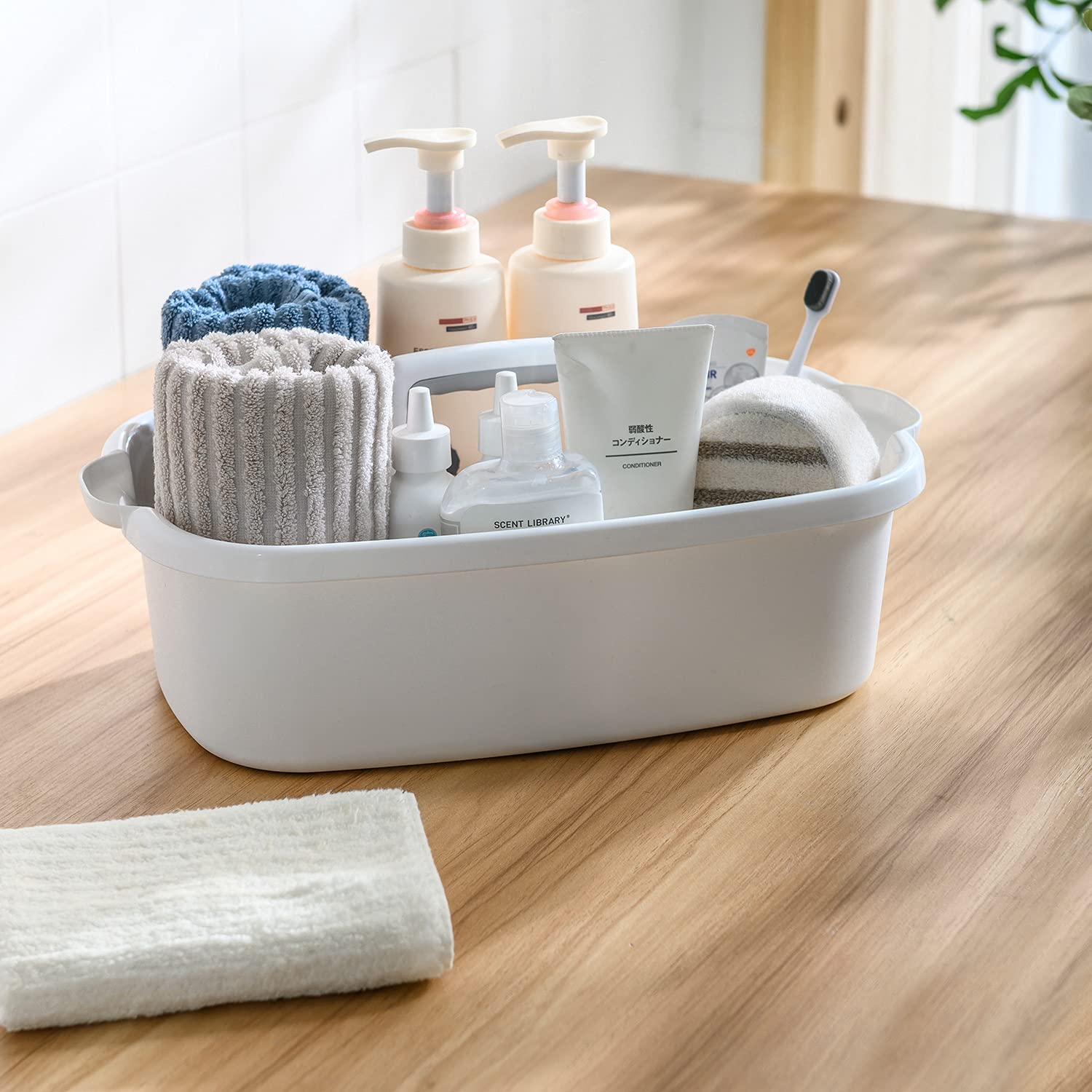 ALINK Large Plastic Shower Caddy Tote, Portable Storage Caddy Basket Organizer with Handle for