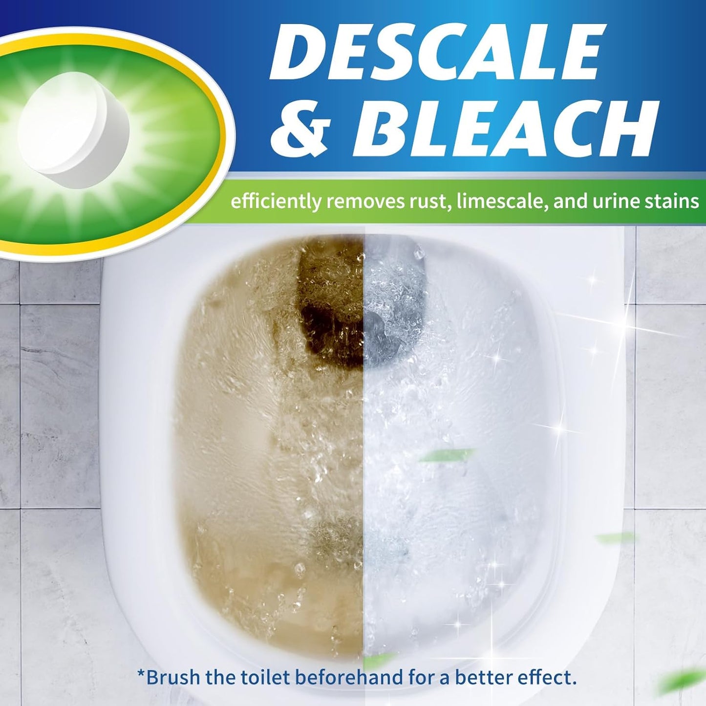 Toilet Bowl Cleaner Tablets - 20 PCS Automatic Bleach Toilet Cleaner Tablets, Slow-Releasing Deodorizing & Descaling, Powerful Bathroom Tank Cleaner