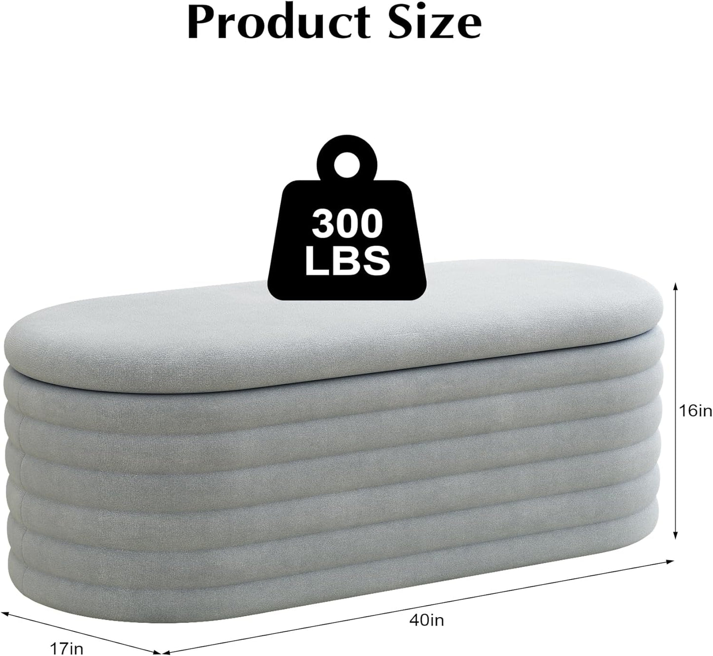 Storage Ottoman Bench, 40" Storage Bench, Upholstered Fabric Storages Benches End of Bed Stool with Safety Hinge, Shoe Storages Benches for Bedroom, Living Room, Entryway, Closet,Light Grey