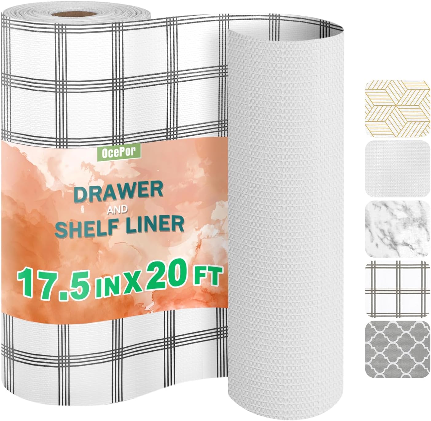 OcePor Non-Adhesive Drawer and Shelf Liner 17.5IN x 20FT，Non Slip Cabinet and Cupboard Liner, Kitchen Cabinet Liners for Shelves, Waterproof Drawer Shelf Liners for Cabinets/Bathroom Cupboard,Stripe