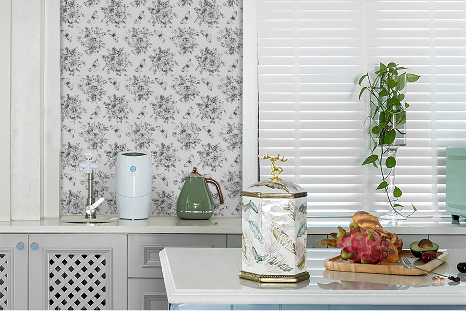 Micpolo Floral and Butterfly Self Adhesive Shelf Liner for Kitchen Bedroom Cabinets Waterproof