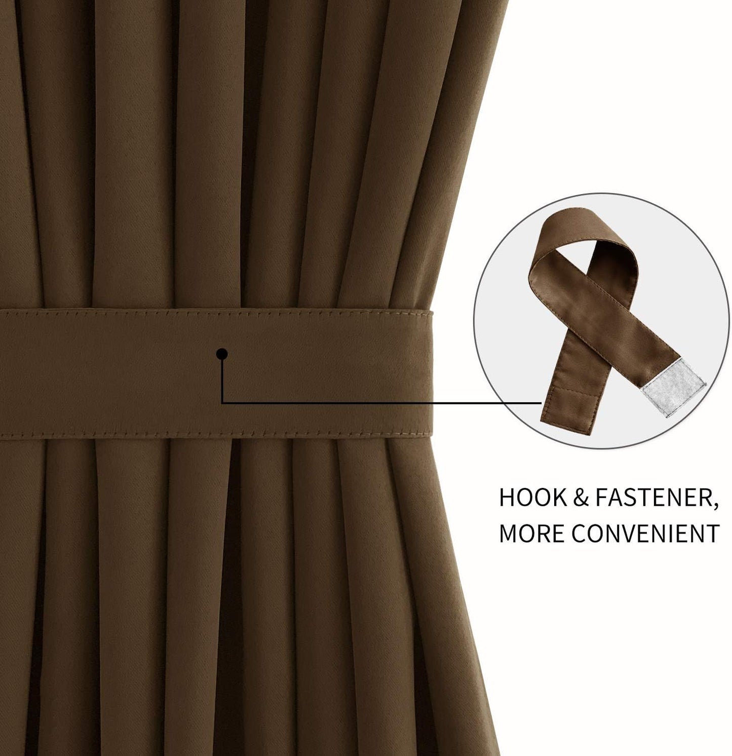 DWCN French Door Curtains – Rod Pocket Thermal Blackout Curtain for Doors with Glass Window, Kitchen and Patio Doors for Privacy, 25 X 72 Inches Long, 1 Curtain Panel with Tieback, Brown
