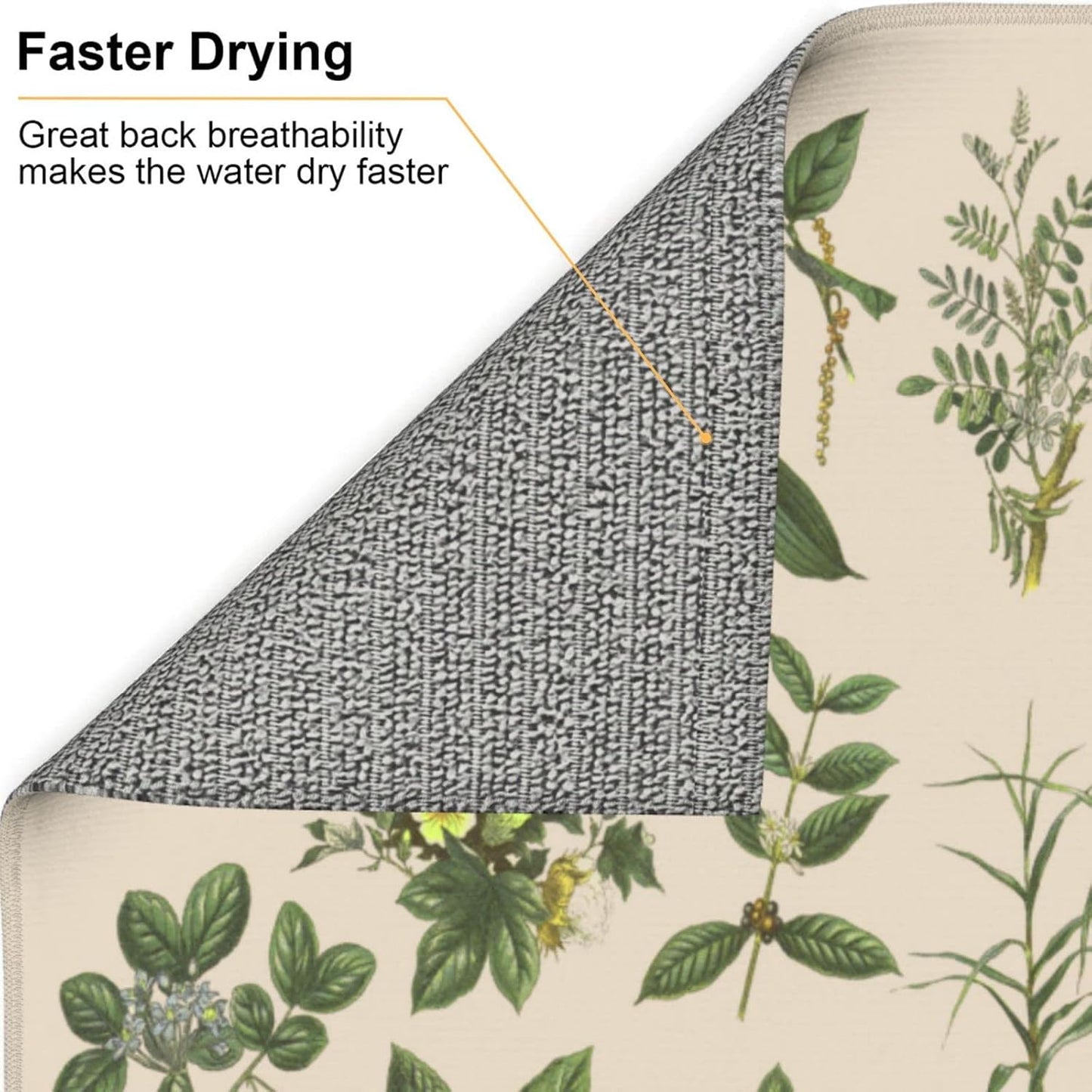 Vintage Plants Herbs Floral Color Microfiber Dish Drying Mat For Kitchen Countertop Absorbent Reversible Drainer Rack Pad 18 X 16 Inch