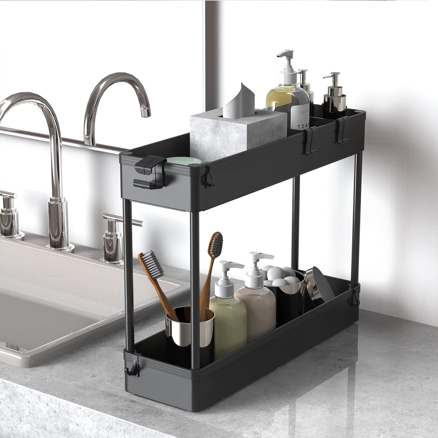 SPACELEAD Slim Storage Cart 4 Tier,Bathroom Organizer Rolling Utility,Mobile Shelving Unit Slide