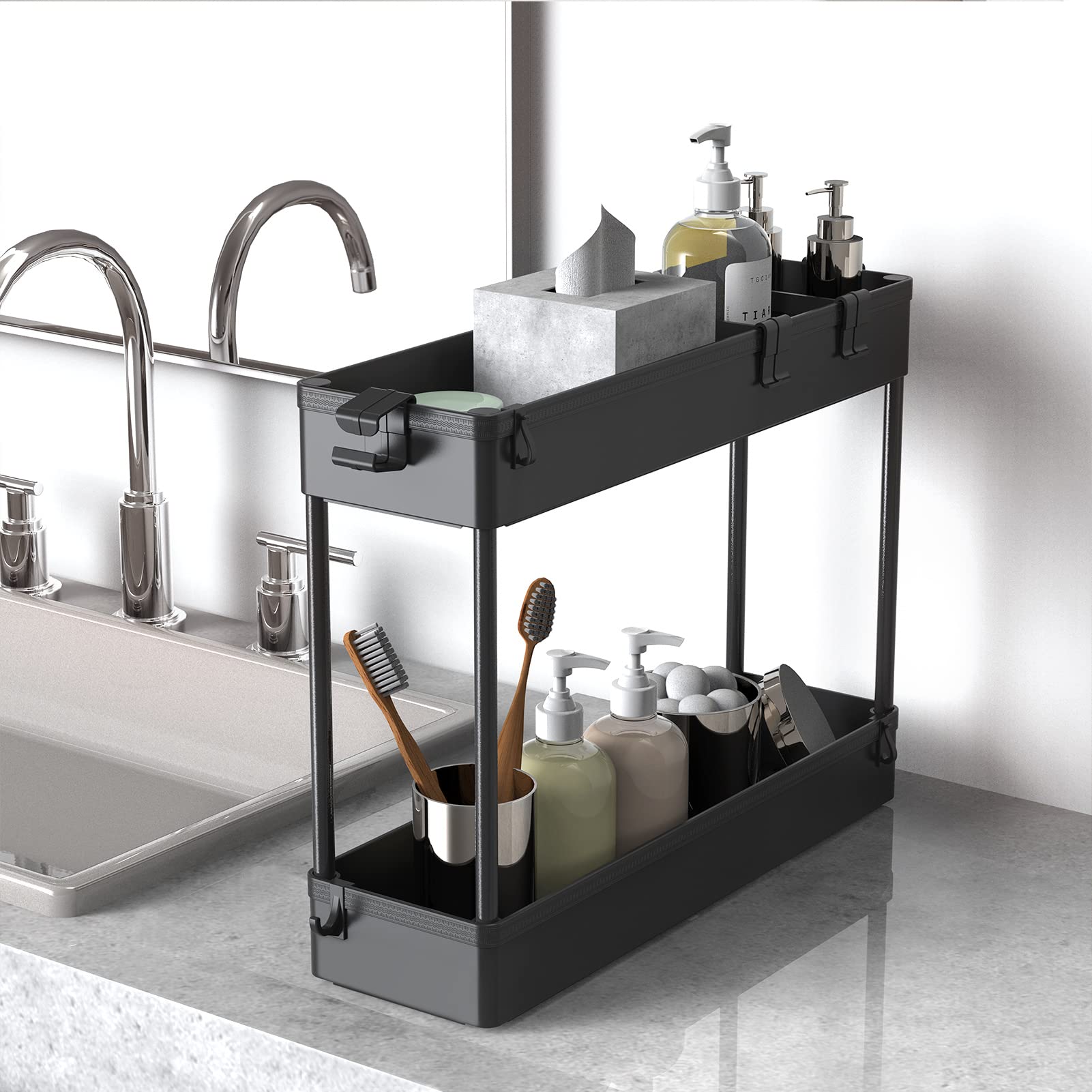 SPACELEAD Slim Storage Cart 4 Tier,Bathroom Organizer Rolling Utility,Mobile Shelving Unit Slide