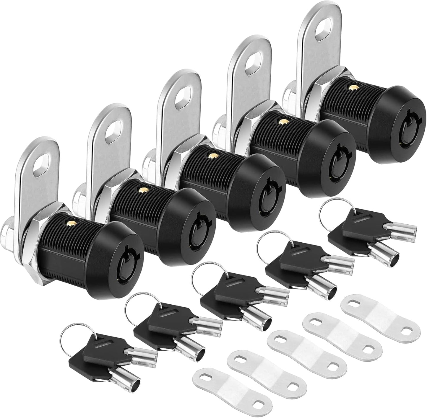 PTEROMY 5 Pack Heavy Duty Cabinet Lock with Keys, Black, 7/8'' Tubular Cam Lock for RV Compartment Storage Locks, Complete Set with Waterproofing Features