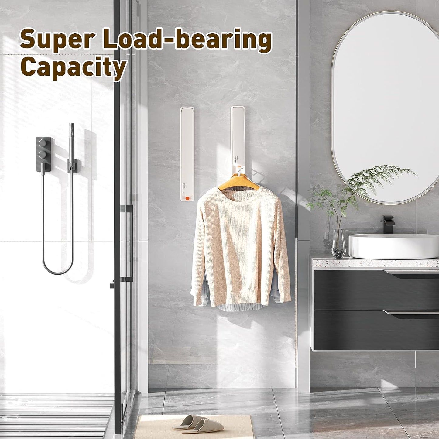 Clothes Drying Rack, Laundry Room Wall Mounted Retractable Clothes Hanger Drying Rack, Laundry Clothing Drying Rack Folding Indoor or Outdoor, Easy Installation Aluminium Dryer, 1pcs(White)