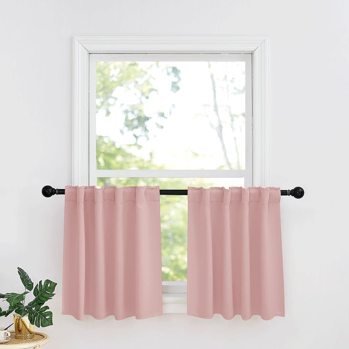 RYB HOME Short Blackout Curtains 36 inches Length for Cafe - Insualting Privacy Curtains for Kids Bedroom Kitchen Bathroom Basement Cabinet Tiers Drapes, 34 Width x 36 Length, 2 Panels, Peach Blush