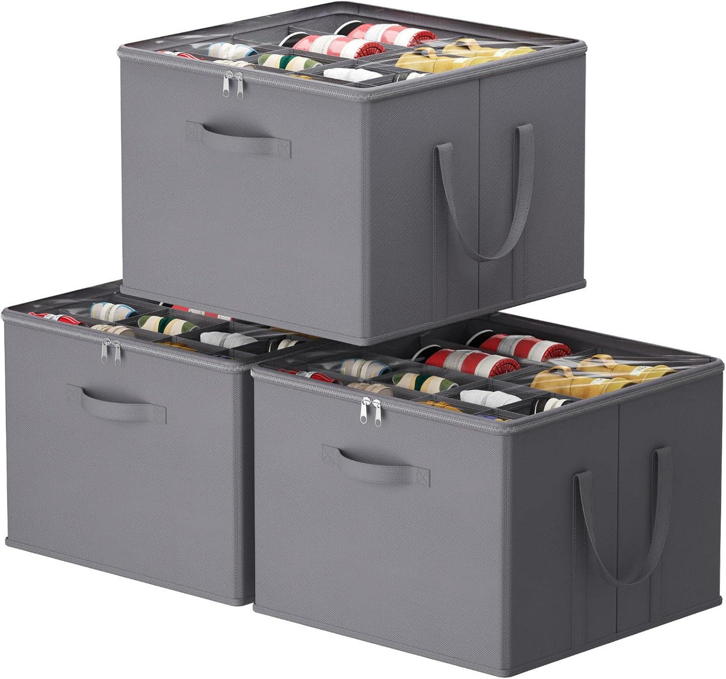 Lifewit Shoe Storage Organizer for Closet Fits 12-16 Pairs, Fabric Large Shoe Box Storage Containers with Clear Cover, Foldable Bins Fit for Boots Heels Sneakers 17"(L) x 17"(W) x 12.5"(H) 3 Pack Gray