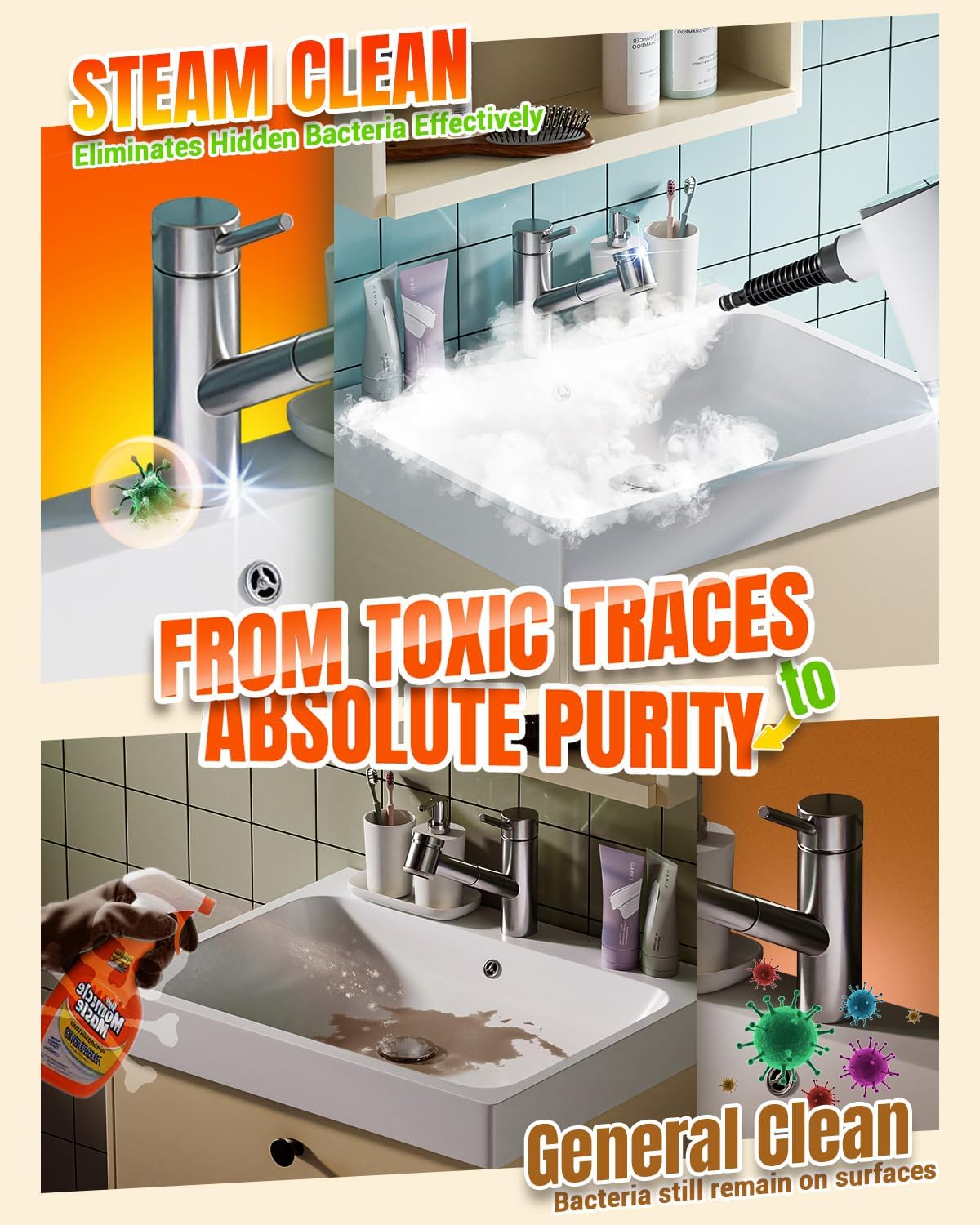 Handheld Steam Cleaner for Home, Portable Steamer Cleaner with 12 Accessories, 15S Fast Heat Up, Steam Adjustable, Hand Held Steamer for Cleaning Grout, Floor, Kitchen, Bathroom, Windows