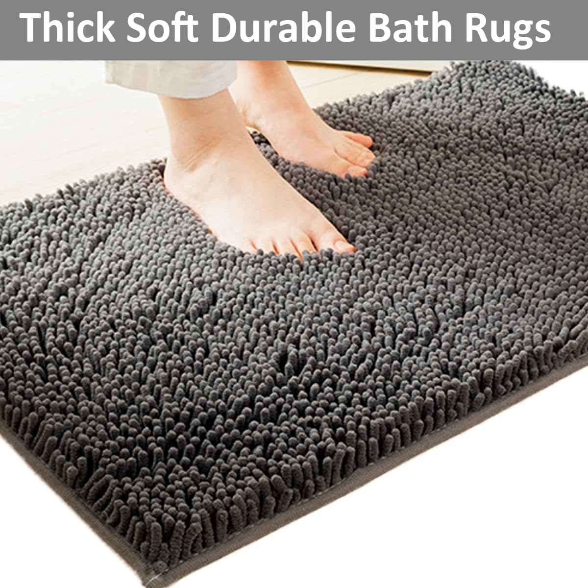 Bathroom Rugs Set Non Slip 3 Piece Bath Mat Washable Chenille Bath Rugs with PVC Backing Bath