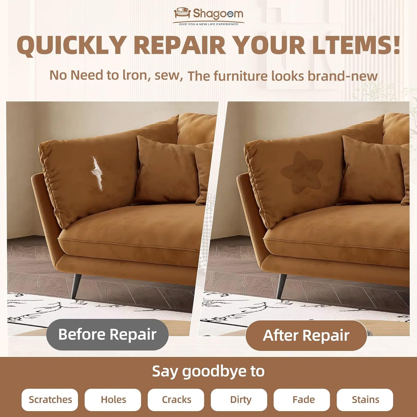 Suede Repair Patch, Large Fabric Repair Tape, Self-Adhesive Patches for Furniture, Couch, Sofa, Car Interior, Shoes, Hand Bag, Clothing (Beige, 3.5X79 Inch)