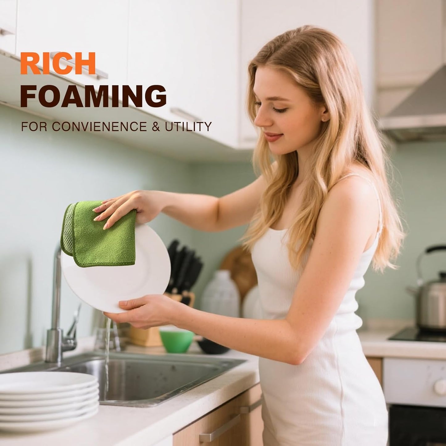 KinHwa Kitchen Washcloths for Dishes Absorbent Microfiber Dish Cloths Quick Dry Dish Rags with Poly Scour Scrub Side Ideal for Kitchen Cleaning (Green, 12inchx12inch 9 Pack)