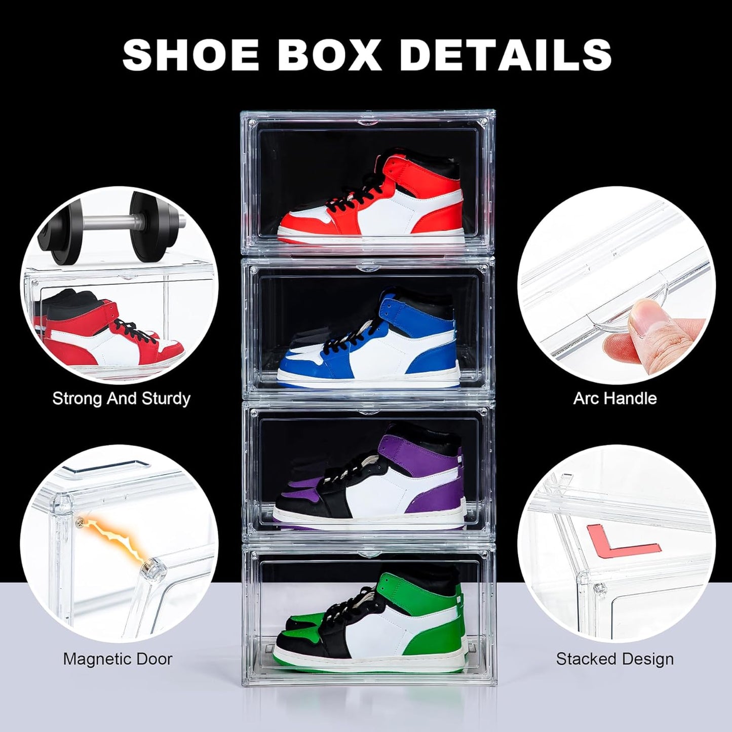 NYZE 12 Pack Acrylic Shoe Boxes Side Open, Clear Shoe Box Plastic Stackable, Shoe Storage Organizer with Magnetic Door, Shoe Display Shoe Containers with Lids Fits Up to Size 15