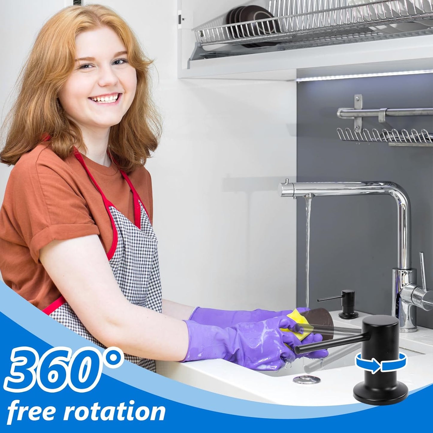 Soap Dispenser for Kitchen Sink Built in Sink Soap Dispenser, Countertop Soap Dispenser with 500ML/18OZ Bottle Refill from Sink Soap Dispenser(Black)