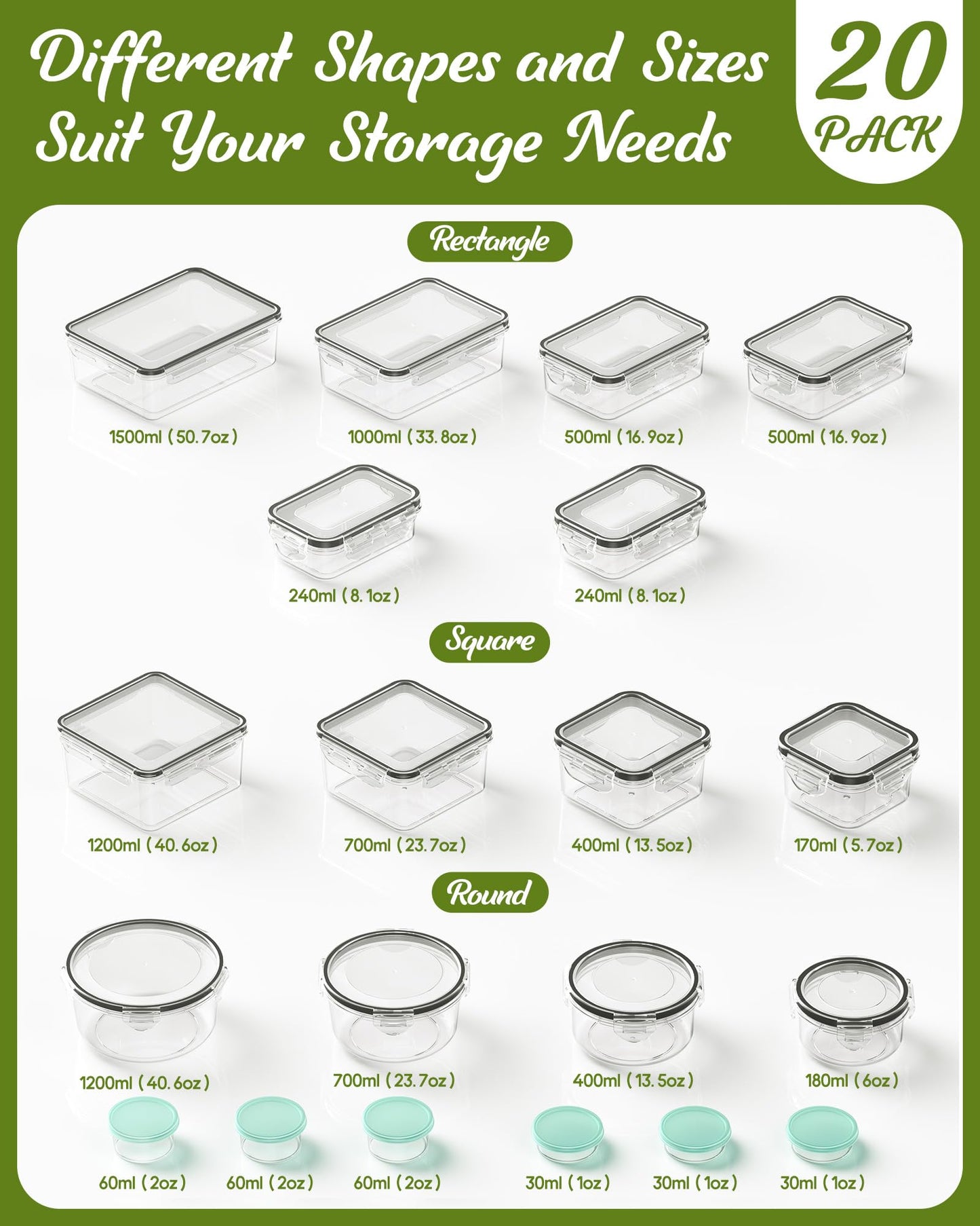 Canfanni 40 Piece Food Storage Containers with Lids, BPA-Free