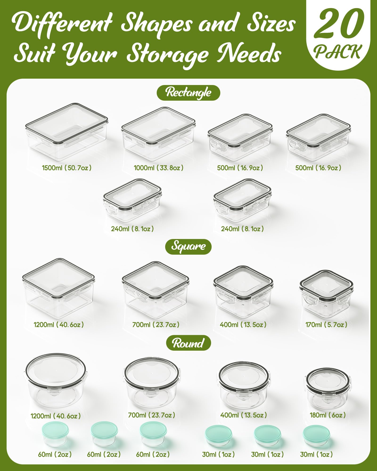 Canfanni 40 Piece Food Storage Containers with Lids, BPA-Free