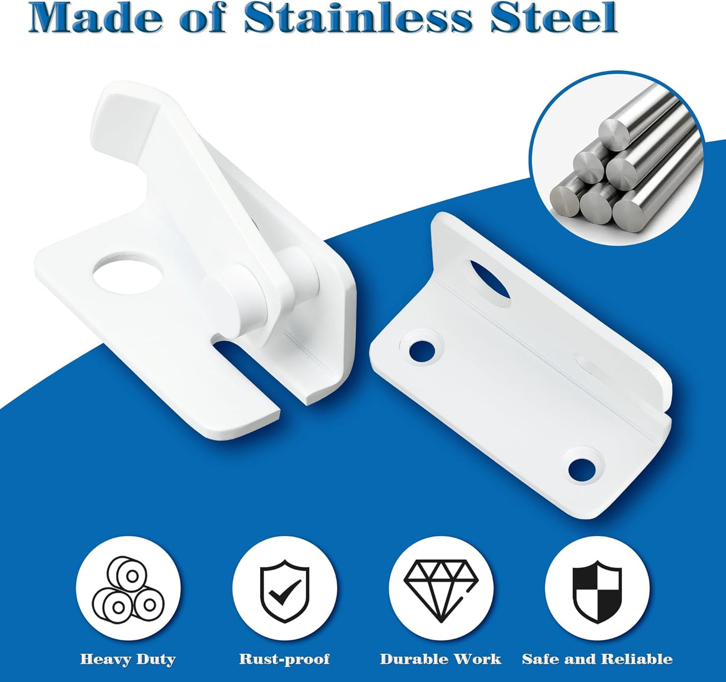 Alise Flip Latch,Gate Latches Slide Bolt Latch Safety Door Lock Catch for Barn Cabinet Pet Cage Wood Fence Bathroom Garage Window,SUS304 Stainless Steel Gate Hardware Locks,White Finish MS5009-W