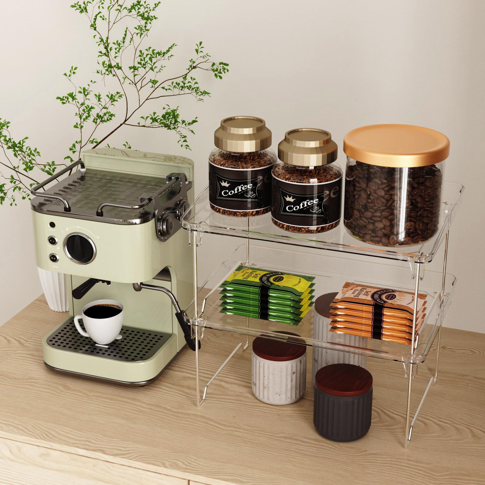 STARLATTA 2 Pcs Cabinet Organizer Shelf, Stackable Kitchen Counter Shelves, Spice Rack,Countertop