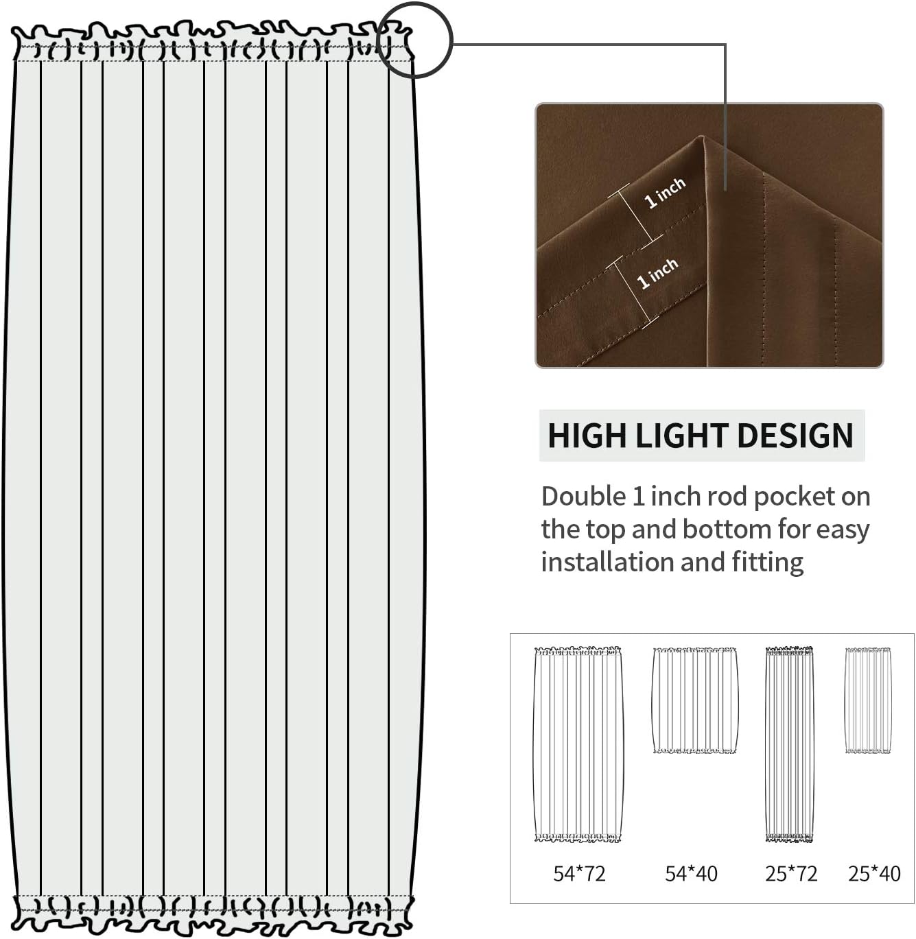 DWCN French Door Curtains – Rod Pocket Thermal Blackout Curtain for Doors with Glass Window, Kitchen and Patio Doors for Privacy, 25 X 40 Inch Length, 1 Curtain Panel with Tieback, Brown