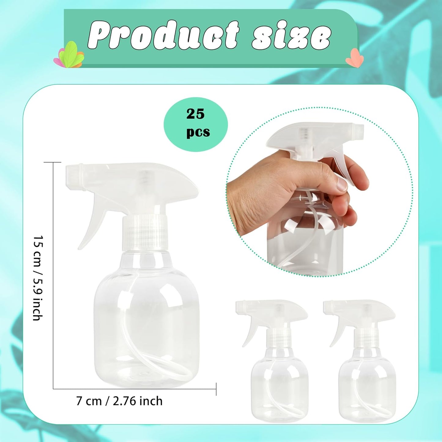 25 Pcs Plastic Spray Bottles 8 oz Empty Clear Refillable Spray Bottles with Adjustable Trigger Sprayers from Fine to Stream for Cleaning Solutions Reusable for Plants Oils Hair