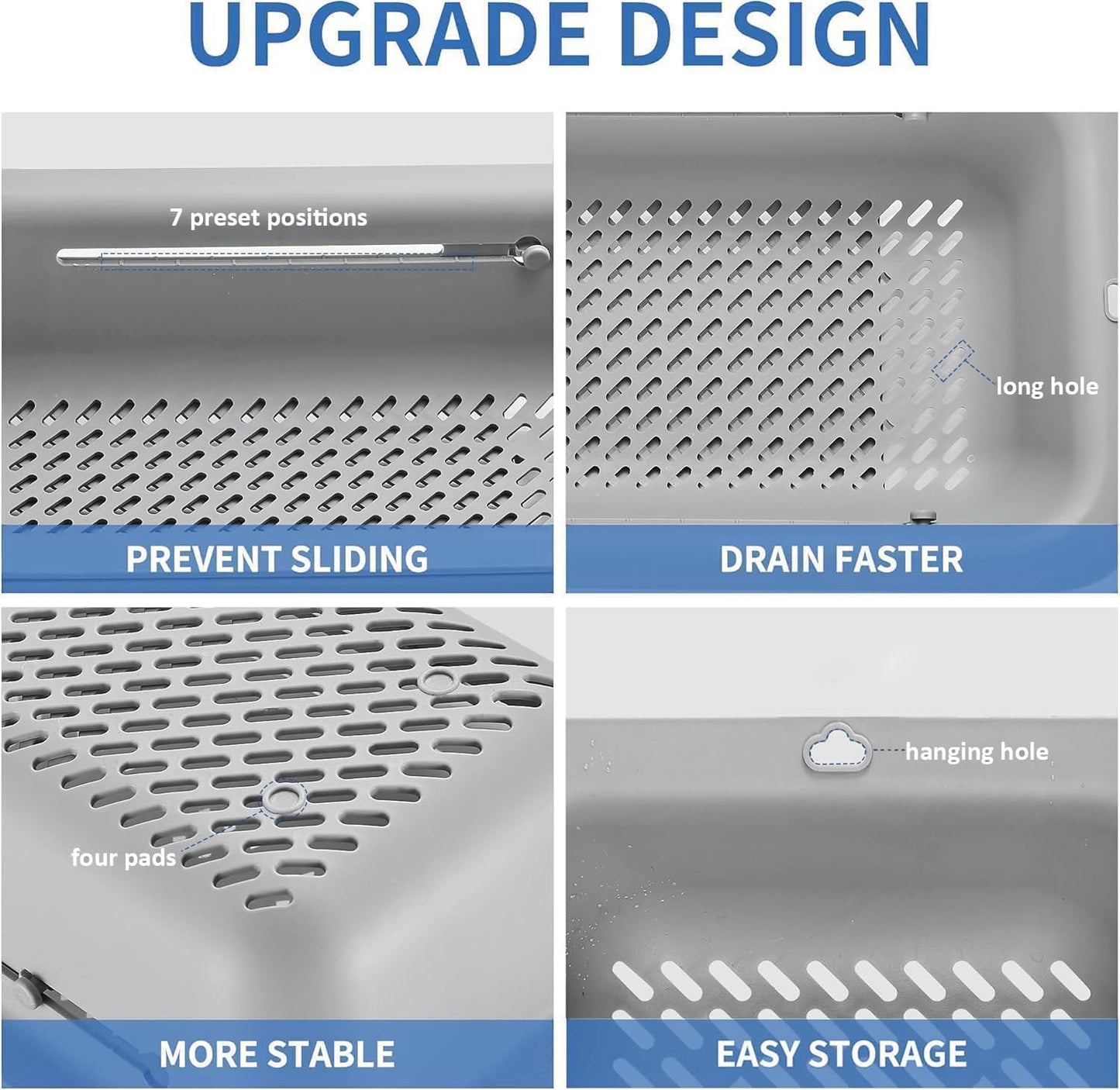 LASSHSWA Collapsible Colander and Strainer for Kitchen, Over the Sink Strainer Basket for Kitchen, Fruit Pasta Food Strainer Expandable Plastic Colander with A Sink Drain Strainer Stainless Steel