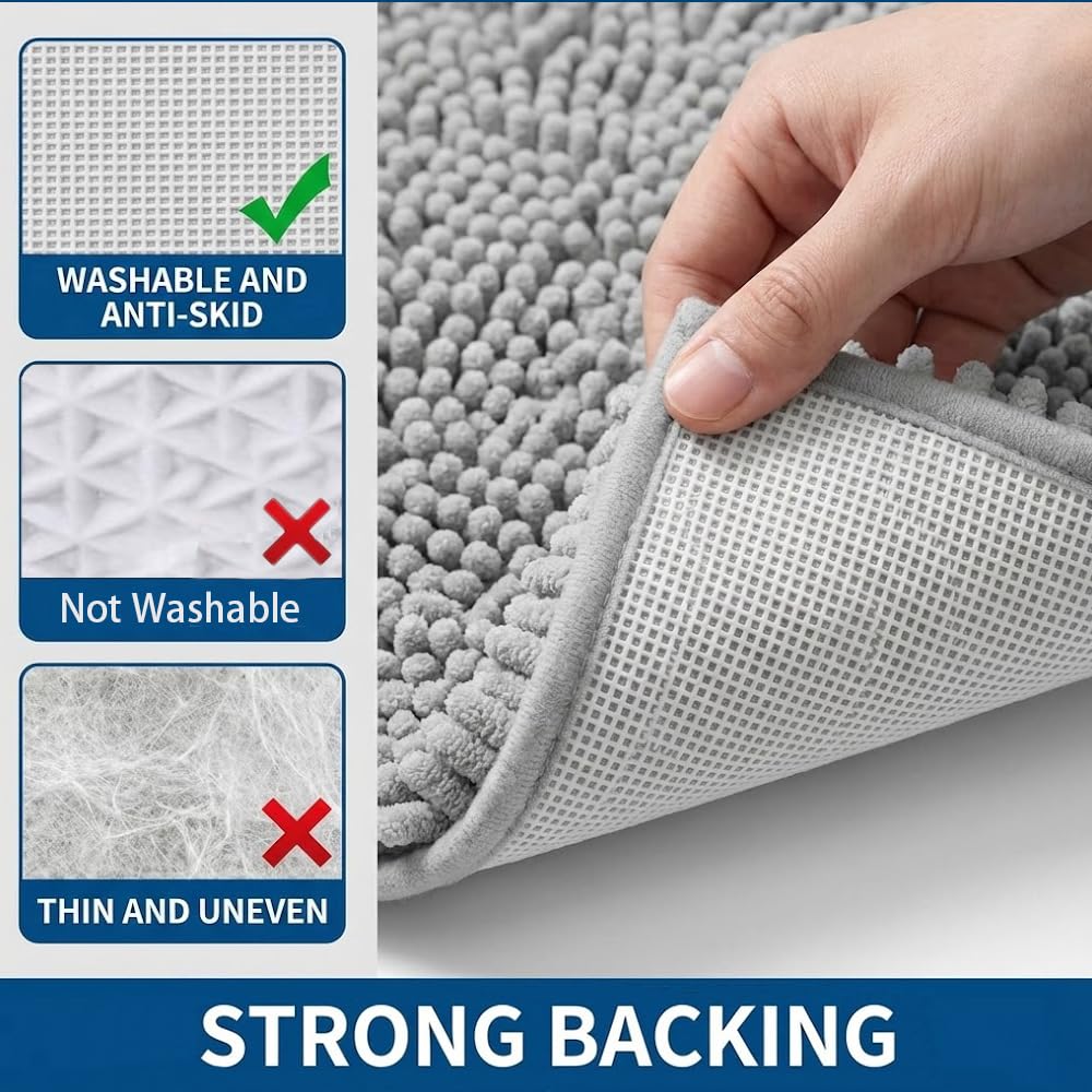 Bathroom Rugs Sets 2 Piece,Super Absorbent Chenille Bath Mats and U-Shaped Toilet Rug,Strong PVC