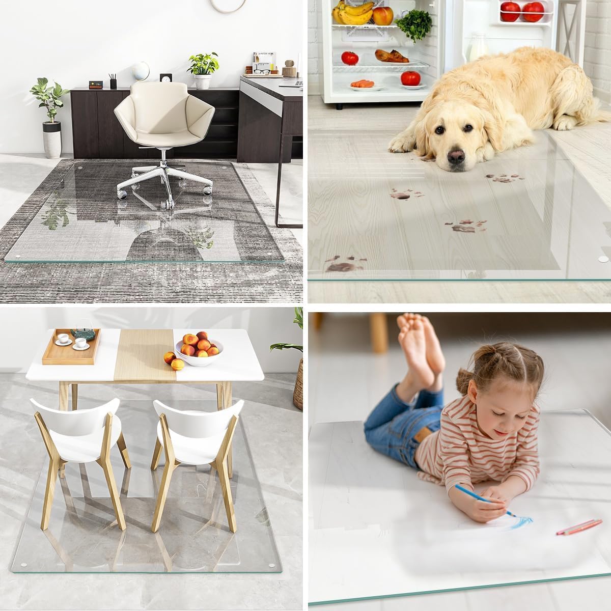 [Tempered Glass] 48" x 48" Glass Chair Mat, 1/5" Thick Office Chair Mat for Carpet or Hardwood Floor, Heavy Duty Hard Chair Mats with Round Corner and Polished Edge, Carpeted Floor Protector