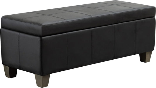 Black Faux Leather Ottoman with Storage, Rectangular Extra Long Storage Bench for Bedroom and