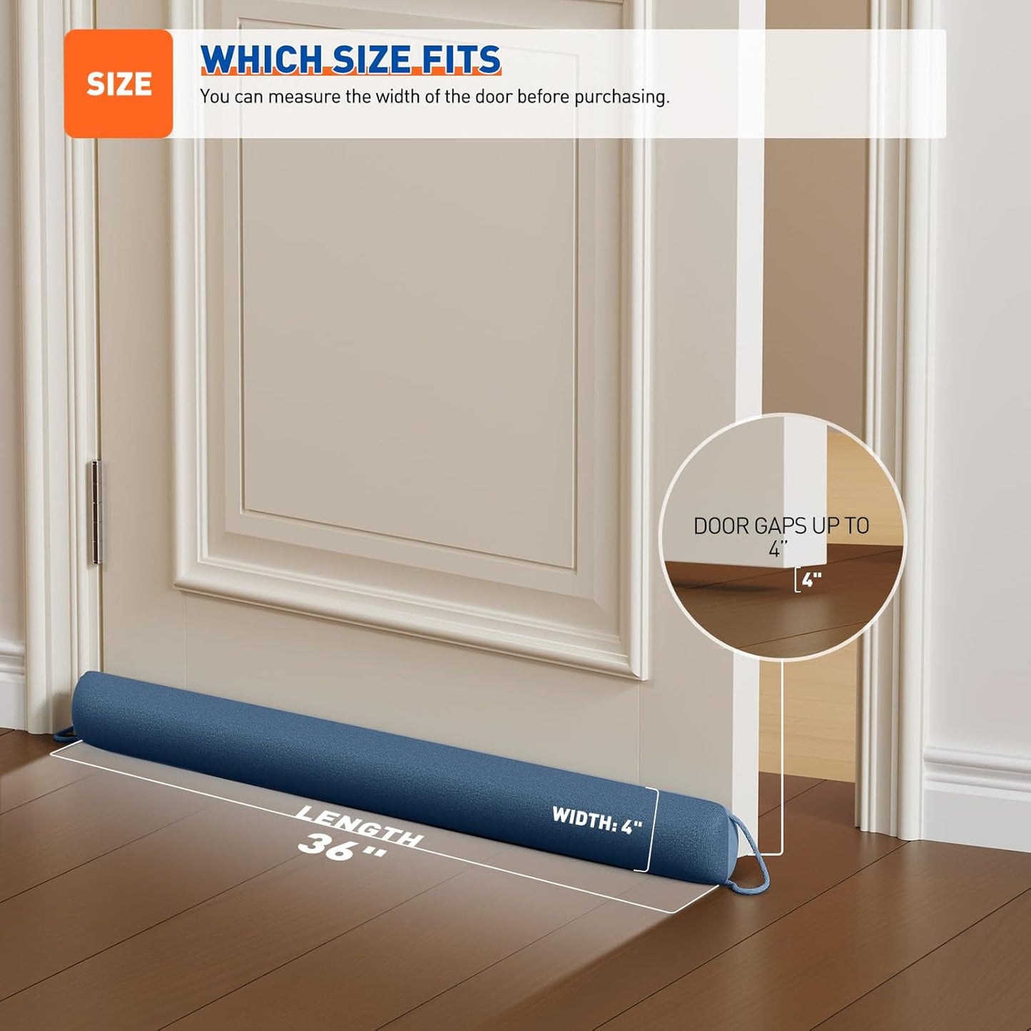MAGZO Door Draft Stopper, 36 Inch Under Door Draft Blocker Noise Stopper, Weighted Wind Blocker Draft Guard for Bottom of Door, Blue