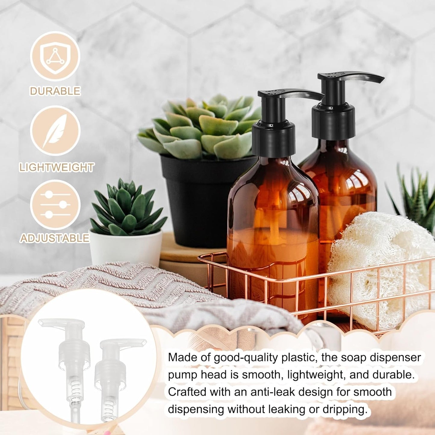 uxcell 12 Pcs Soap Dispenser Pump Heads Soap Dispensers Top Pumps Replacement Switch Pumphead for Standard 24/427 Neck Size Lotion Shampoo Bottle, Transparent