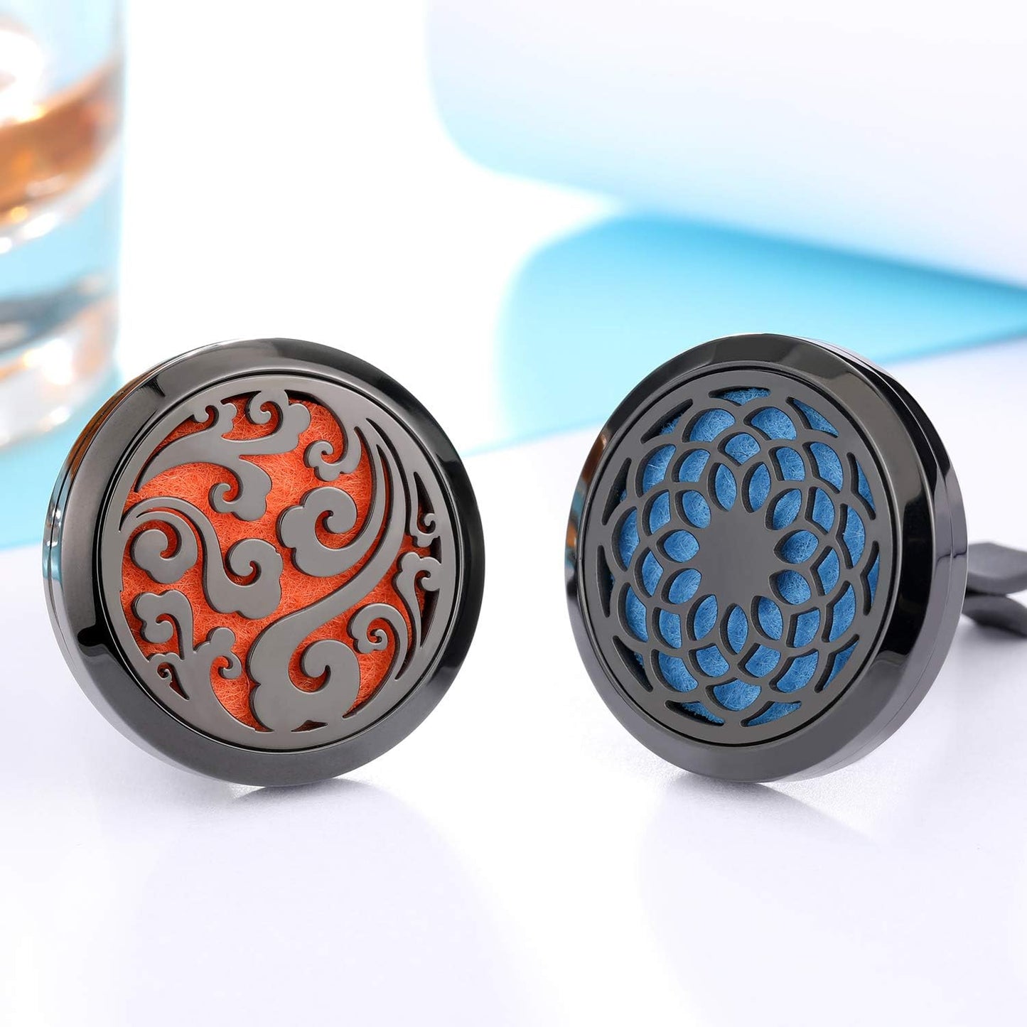 2 Pieces 316L Car Aromatherapy Oil Diffuser Air Freshener with 48 Felt Pad (Cloud, Sunflower Patterns)