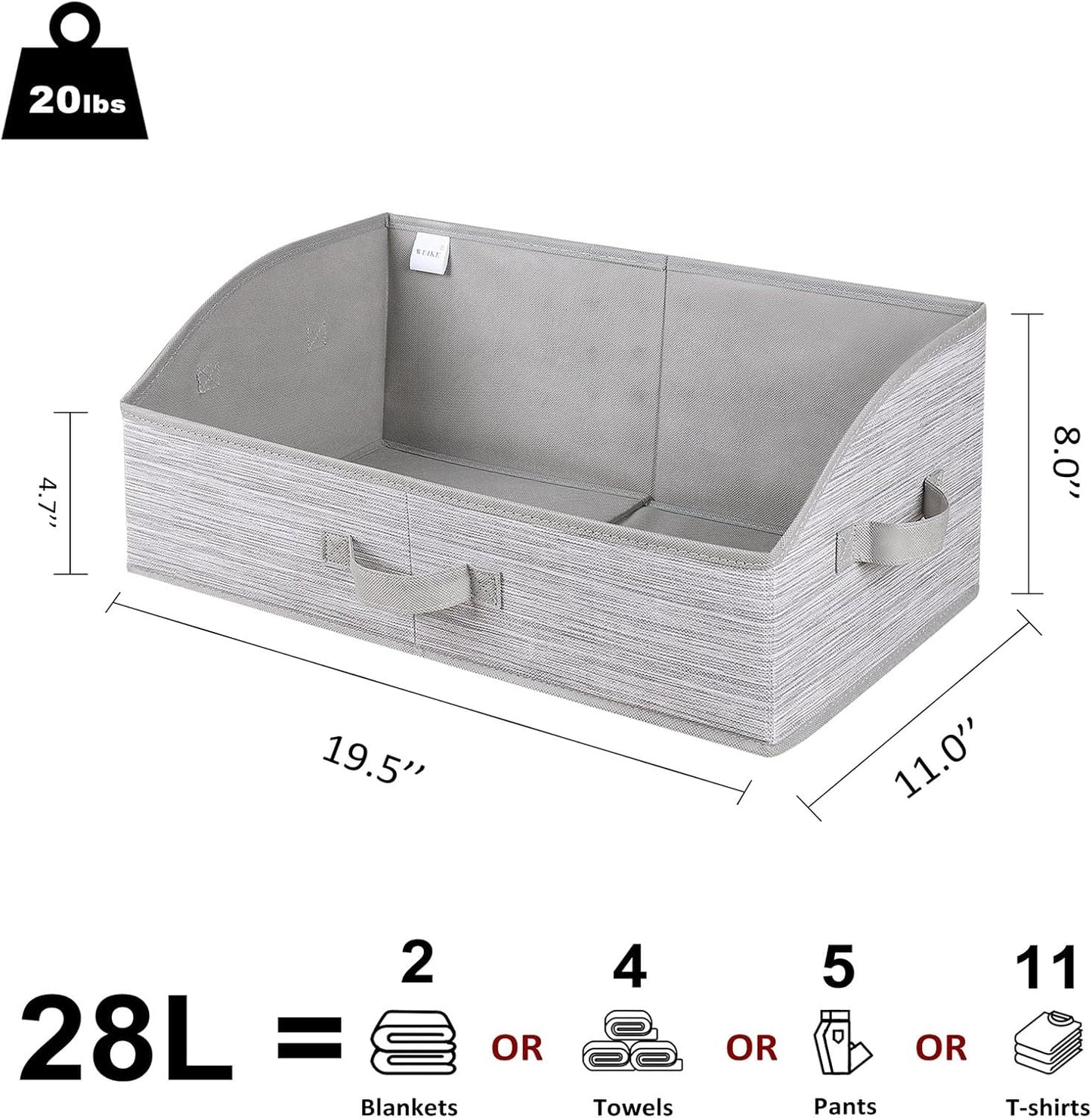 WUIKE Closet Organizers and Storage, Foldable Trapezoid Storage Bins with Handles, Clothes Storage Bins, Closet Shelf Organizer for Wardrobe, Light Gray/Slub Gary, Extra Large, 3-Pack