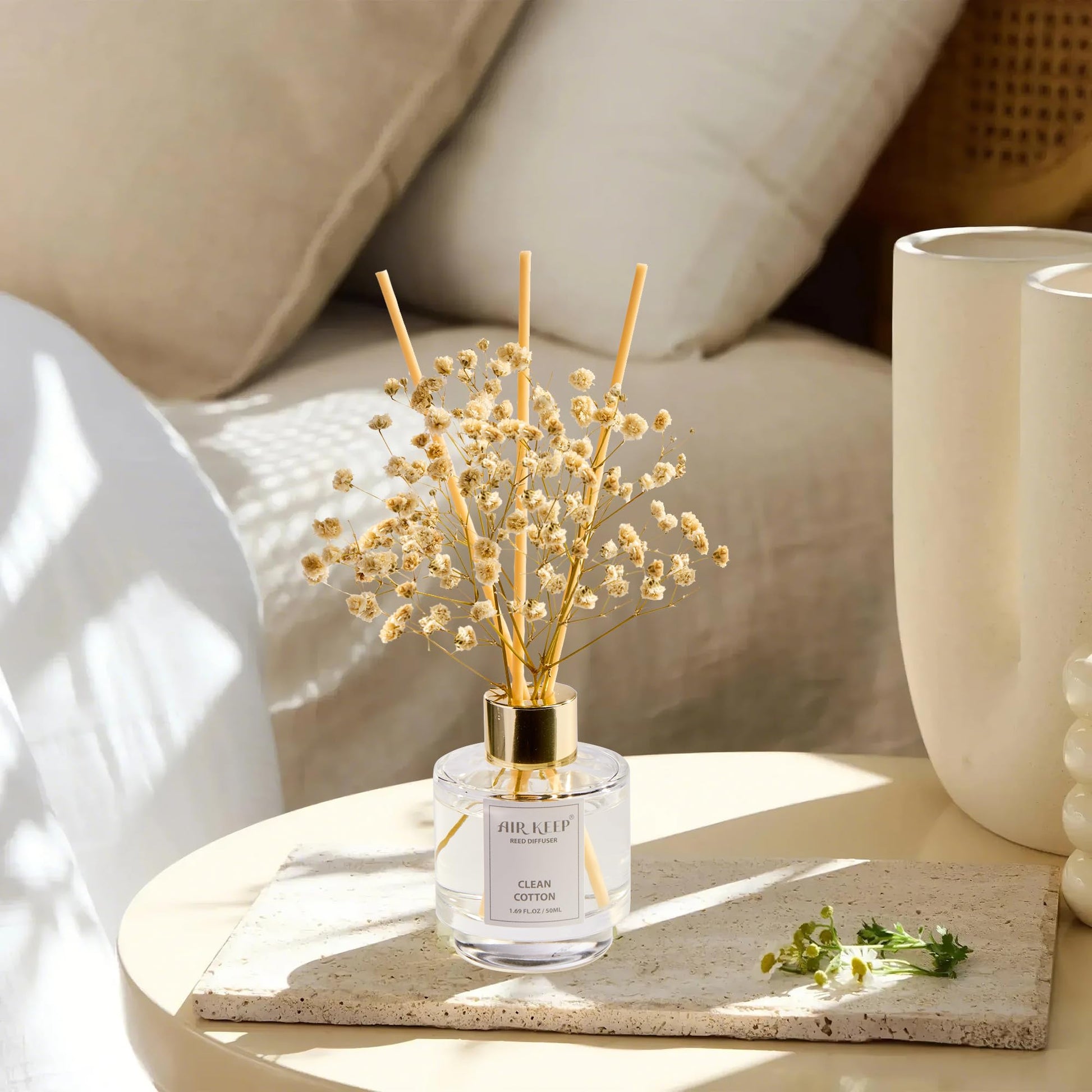 Airkeep Reed Diffuser Set of 3,Clean Cotton White Jasmine White Tea Oil Reed Diffusers for Bedroom