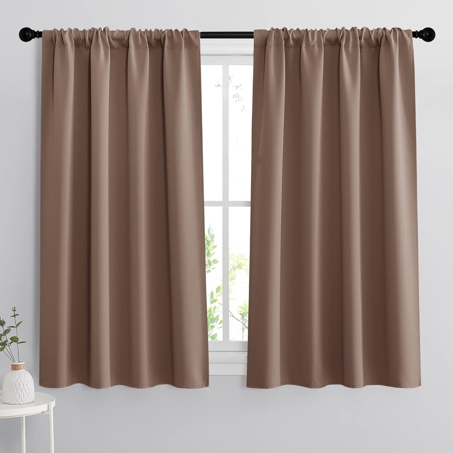 RYB HOME Blackout Curtains for Bedroom - Heavy Duty Thermal Insulated Curtains Balance Summer Heat and Winter Cold for Shift Worker Nursery, W 42 x L 54 inch, Mocha, 2 Panels