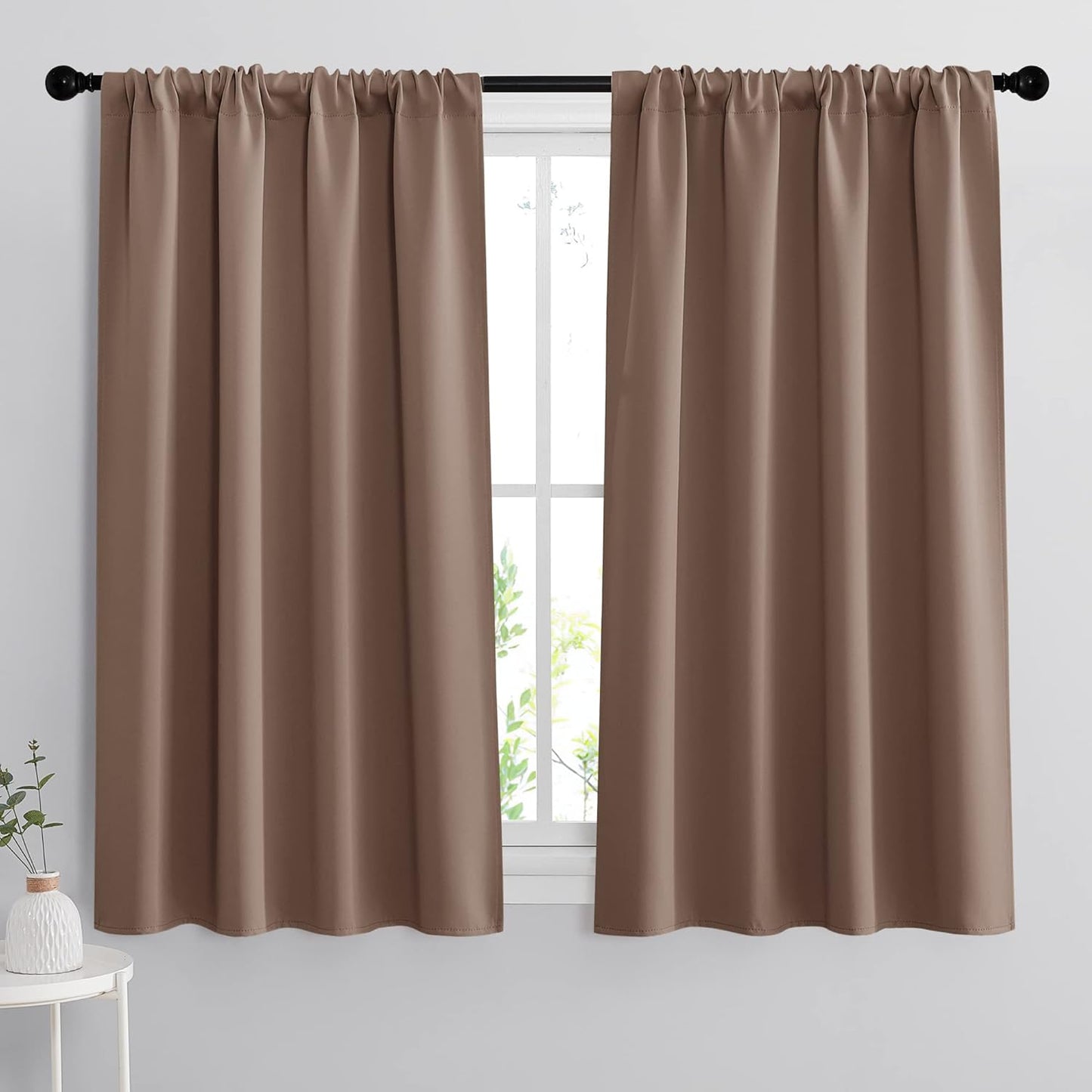 RYB HOME Blackout Curtains 63 inches Long - Energy Saving Insulation Large Window Curtain Blinds for Bedroom Living Room Dining Basement Home Office, W 62 x L 63 per Panel, Mocha, 2 Pcs
