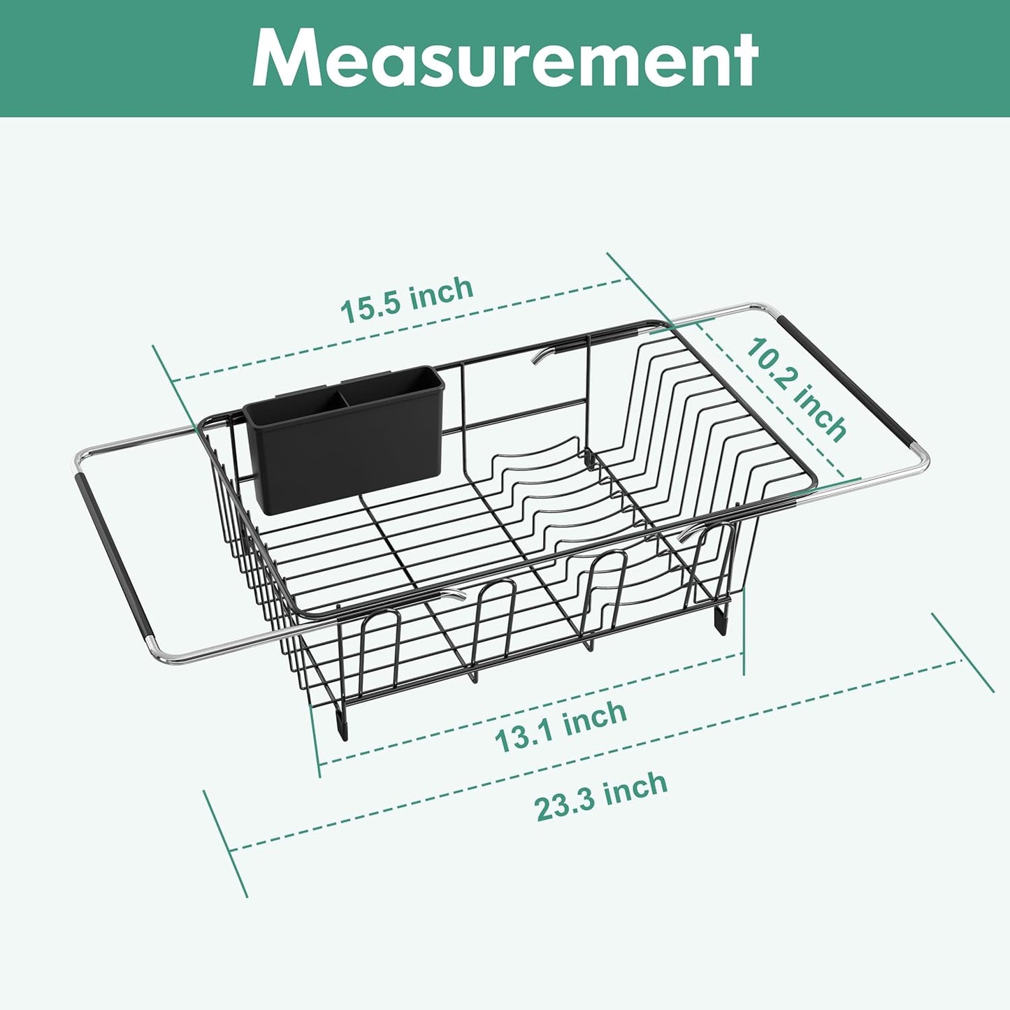 Over the Sink Expandable Dish Drainer Drying Rack In Stainless Steel for Small Kitchen, Counter Space Saving Modern Compact Metal Above Plate Dryer Strainer, Adjustable Hanging Inside Drain Holder