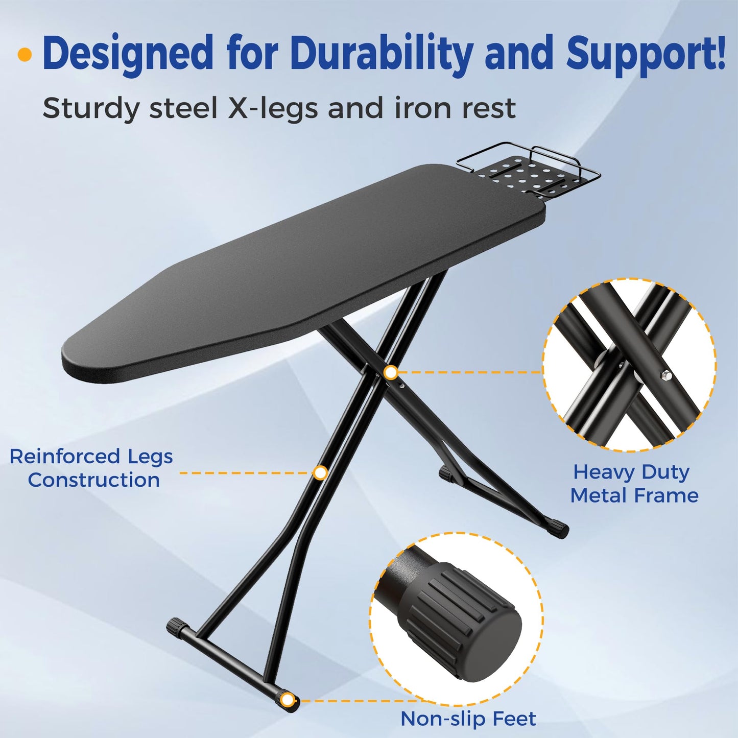 BEWISHOME Ironing Board Full Size 43x13, Compact Iron Board with Iron Rest