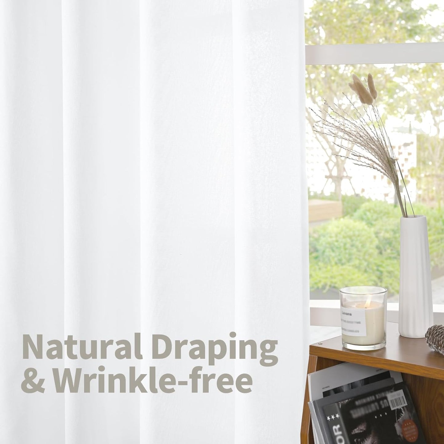 YoungsTex 72 Inch Length White Linen Curtains for Living Room 2 Panels, Rod Pocket Back Tab Semi Sheer Drapes for Light Filtering Window Treatments for Bedroom Dining, 52 X 72 Inch
