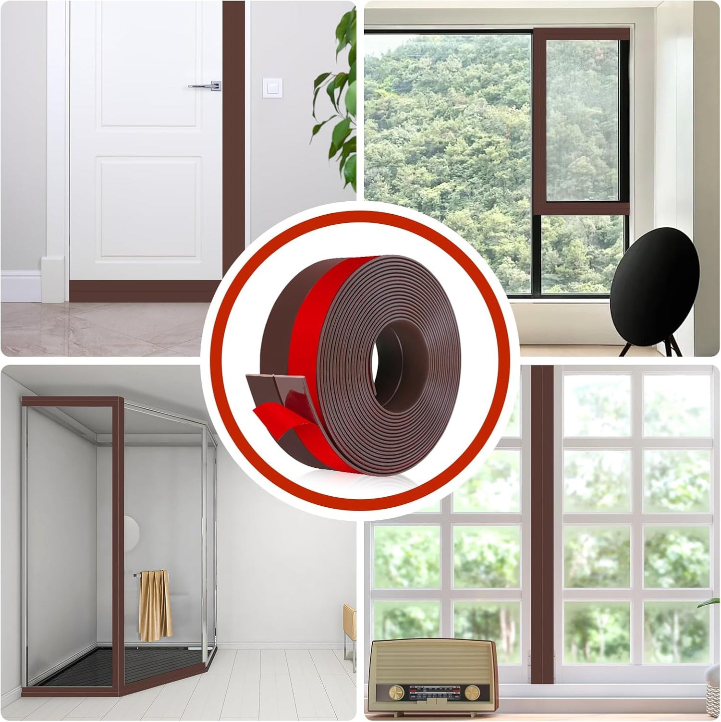 Weather Stripping Self Adhesive Door Draft Stopper Flexible Shower Door Bottom Seal Silicone Seal Strip for Sliding Glass Windows Side Gaps (Brown, 2 Inch Wide x 10 Feet Long)